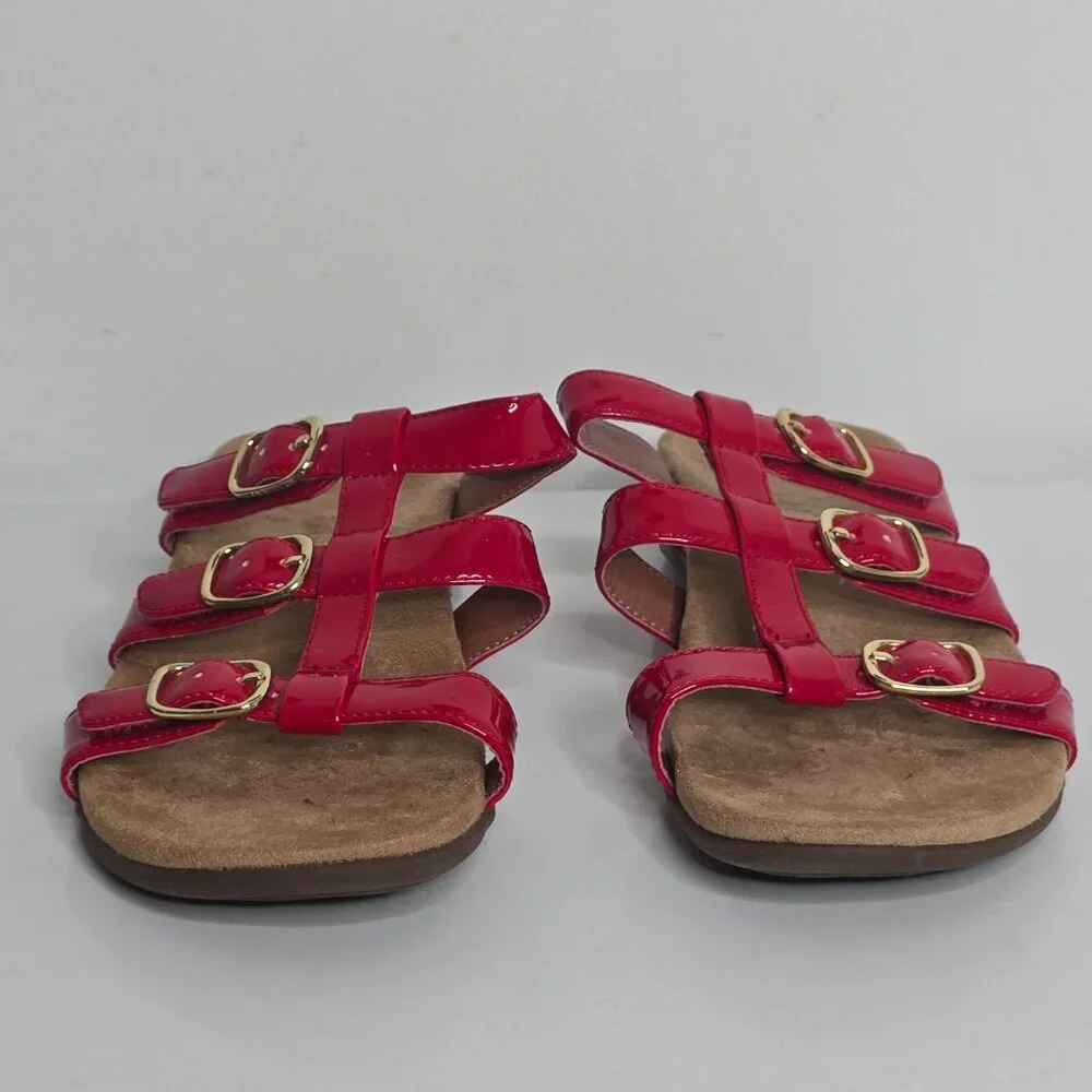 Vionic‎ Womens Misa Size 7 Red Slip On Buckle Decor Sandals Orthoheel Slide